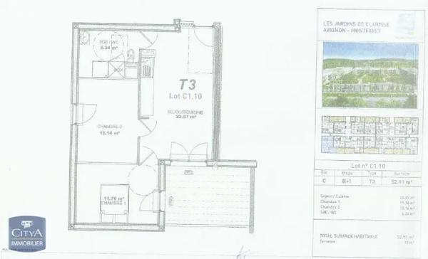Appartement à louer 3 pièces 52.55m² Avignon (84140)