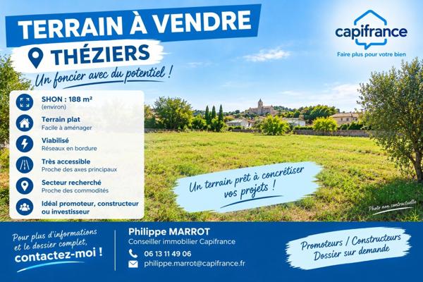 Terrain constructible à vendre  THEZIERS (30)