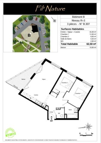 Appartement 3 pièces 62 m²