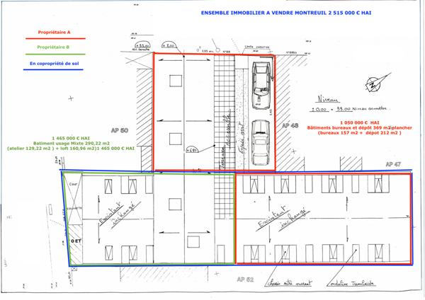 Montreuil (93100) 3 grands bâtiments sur 2 parcelles dans un quartier très recherché de Montreuil