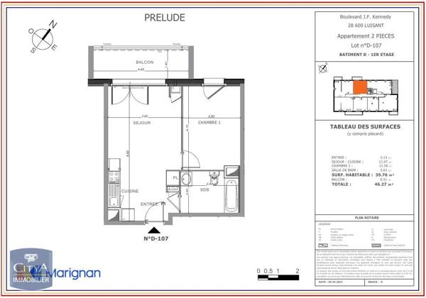Location appartement 2 pièces de 39.76m²