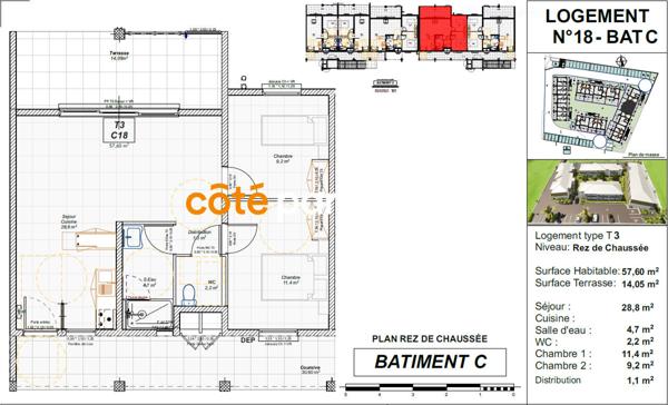 Vente Appartement57,6 m² - 3 Pièces - SAINTE ANNE (97180)