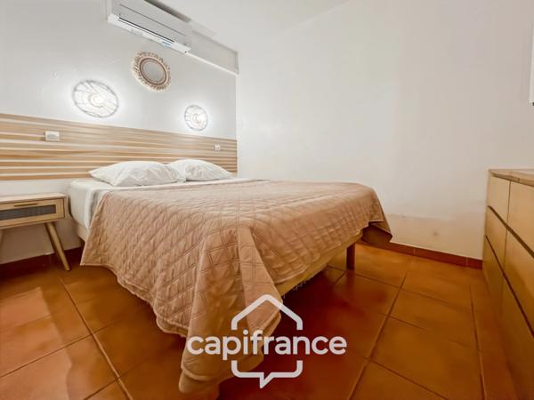 Appartement de 42 m2 rénové, avec jardin, climatisé, une chambre, une chambre cabine, une buanderie, un salle d'eau, loggia terrasse, place de parking