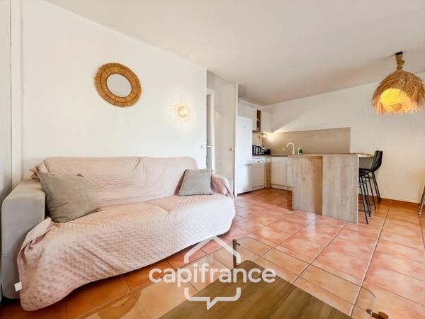 Appartement de 42 m2 rénové, avec jardin, climatisé, une chambre, une chambre cabine, une buanderie, un salle d'eau, loggia terrasse, place de parking