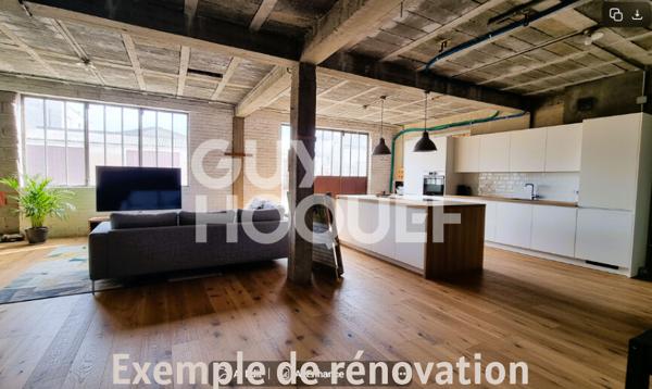 Plateau brut de 105 m² . Potentiel loft exceptionnel avec terrasse ensoleillée