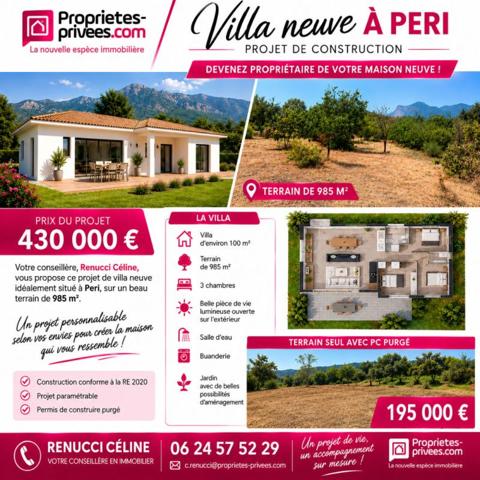 Terrain à Peri de 985 m2 avec PC purgé