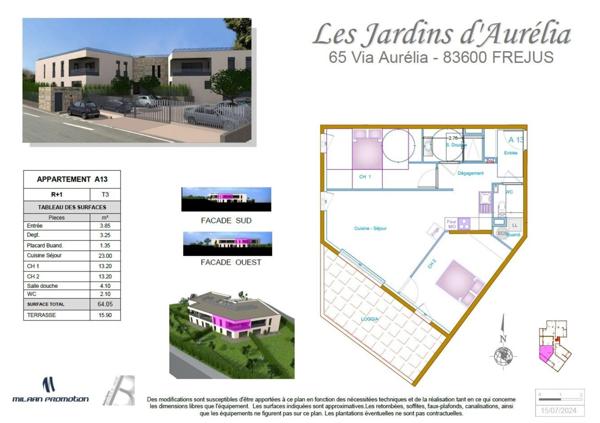 Appartement de type F3 de 64,05 m² + 16 m² de terrasse + box