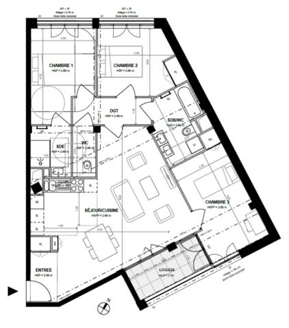 appartement T4 neuf à vendre PARIS 16e, surface habitable 87.40 m2 + loggia 5.30 m2