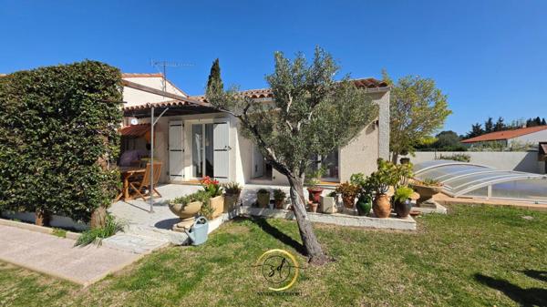 Millas Villa plain pied 4 faces 3 chambres piscine  garage + carport quartier calme