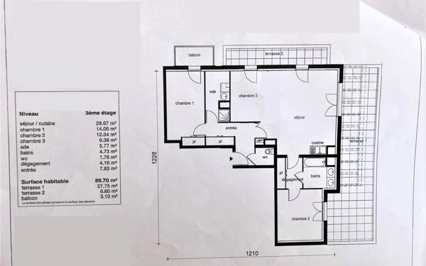 Appartement à vendre    3 pièces • 90 m2 Fondettes