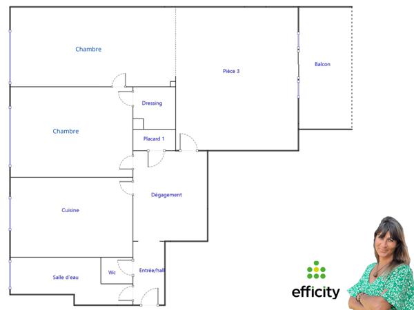 Appartement 3 pièces - 79 m² Exclusivité efficity