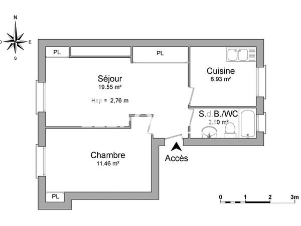Location Appartement 2 pièces 40.69 m² - 70 RUE BERNARD PALISSY Tours 37000