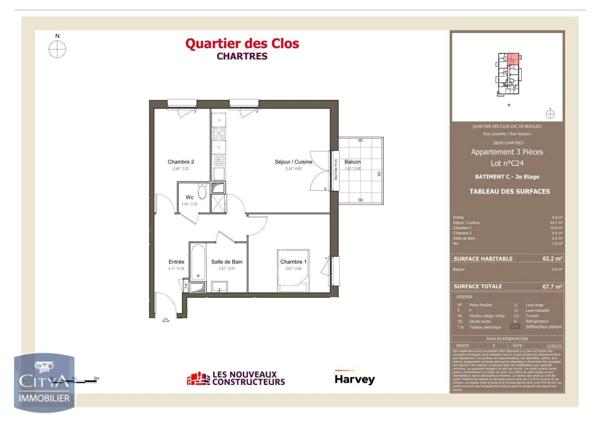 Appartement à louer 3 pièces 62.2m² Chartres (28000)