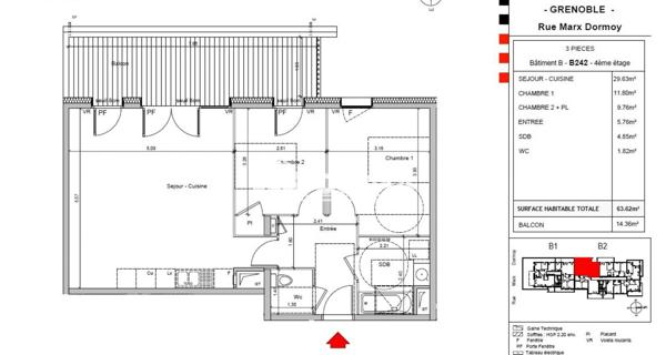 Location Appartement 3 pièces 63.62 m² - Grenoble 38000