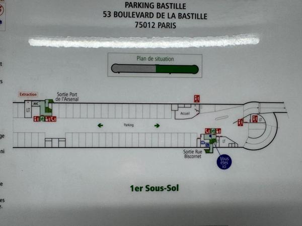 75012 PLACE DE PARKING 1er sous-sol- Bastille - Gare de Lyon - INDIGO