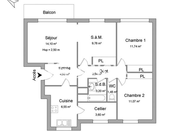 Location Appartement 3 pièces 66.36 m² - 3E ETAGE Niort 79000