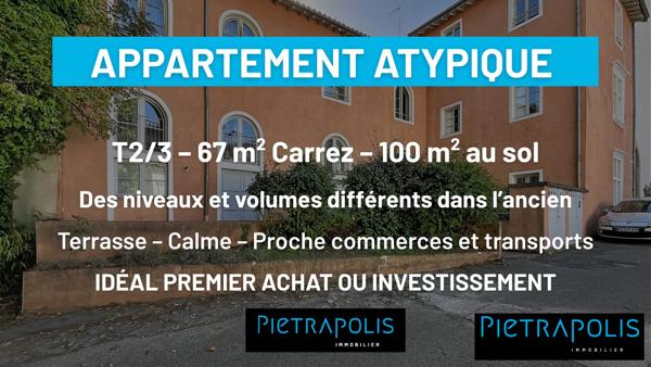 Appartement atypique de 100 m² au sol avec terrasse – Jusqu’à 2 chambres