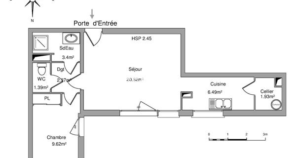 Location Appartement 2 pièces 46.02 m² - Tours 37000