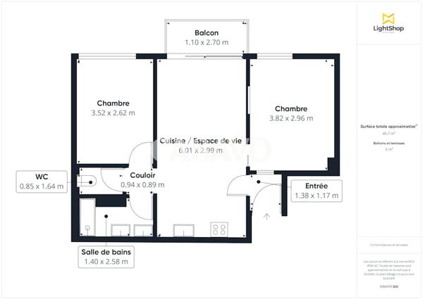 Vente Appartement 3 pièces de 50m² - 92800 Puteaux
