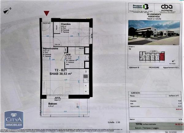 Appartement à louer 2 pièces 38.53m²