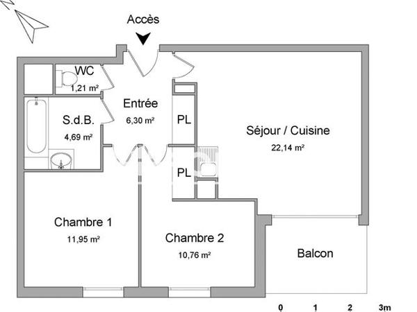 Location Appartement 3 pièces 57.05 m² - 18 MAIL DE LA CAVALERIE Pontoise 95300
