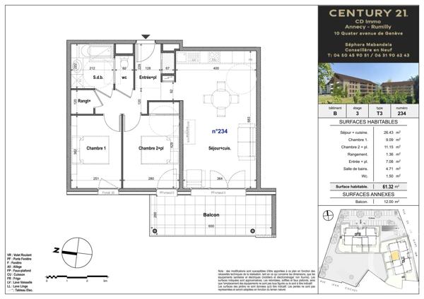 Appartement T3 à vendre  3 pièces - 61,32 m 2   FAVERGES SEYTHENEX  - 74