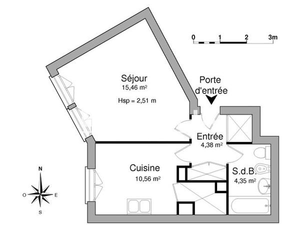Location Studio 34.75 m² - 18 PLACE CHAMPLAIN Caen 14000