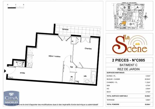 Appartement à louer 2 pièces 52.9m²