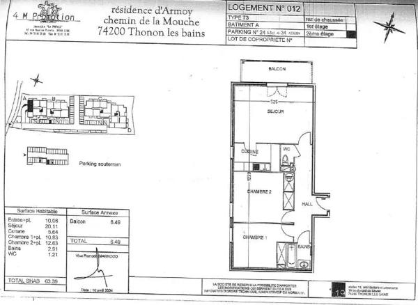 Appartement à louer 3 pièces 63.39m² Thonon-les-Bains (74200)