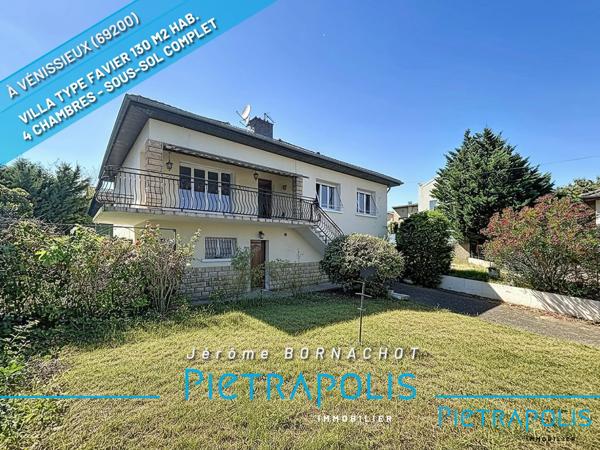 VÉNISSIEUX 69200 (GABRIEL PERI) – Maison individuelle 130 m² avec 4 Chambres dont studio indépendant, sous-sol complet et terrain clos de 662 m²