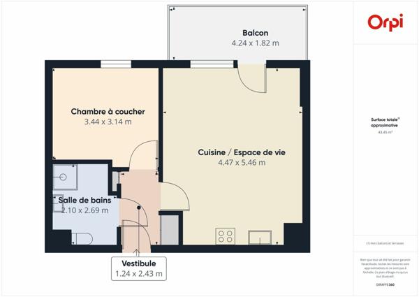 Appartement à louer    2 pièces • 44,29 m2 Strasbourg