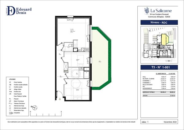 Appartement Etaples 3 pièces 66m² + jardin privatif 22m²