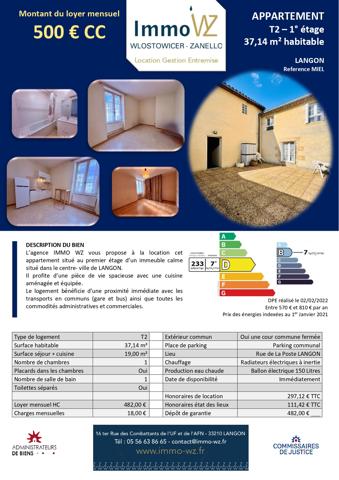 Appartement T2 / 1° étage – Réf. MIEL