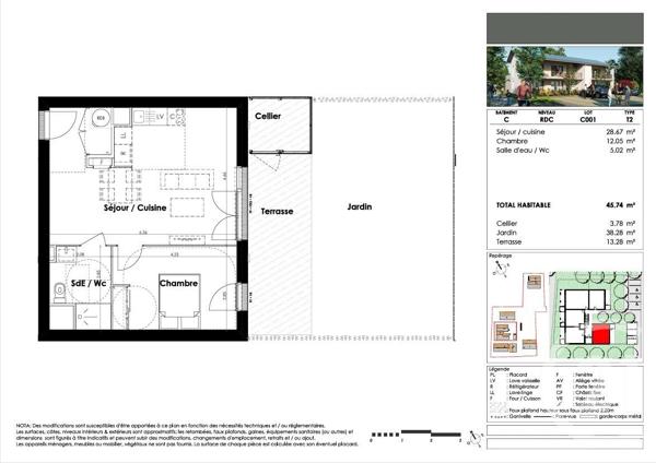 Appartement T2 à vendre  2 pièces - 45,74 m 2   MIOS  - 33