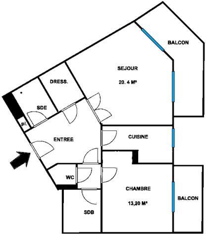 Appartement
         2 pièces
        - 60 m²
