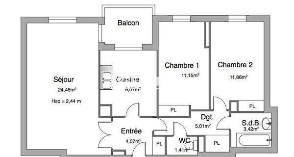 Location Appartement meublé 3 pièces 70.45 m² - Villeurbanne 69100