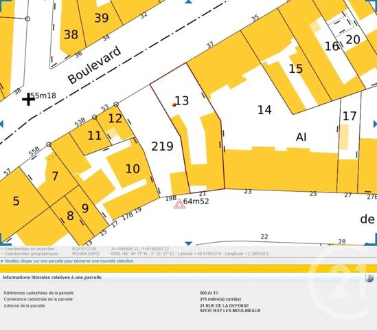 Terrain à vendre  276 m 2   ISSY LES MOULINEAUX  - 92