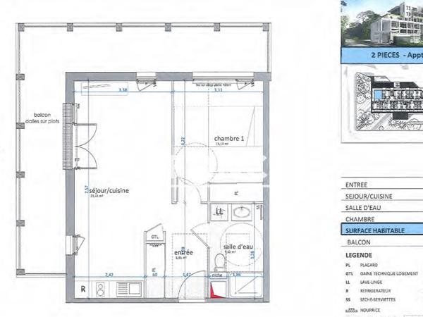 Location Appartement 2 pièces 48.07 m² - 11 AVENUE CHANOINE CARLOTTI Tours 37200