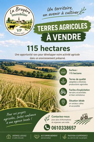 Vente terres agricole Queaux (86150), 115.00m². La Bruyere Immobilier