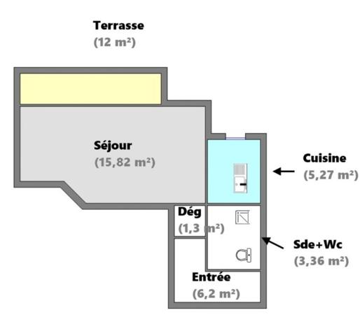 Studio avec grande terrasse – Résidence récente avec ascenseur