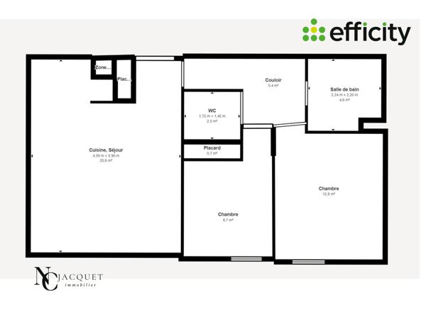 Appartement 3 pièces - 59 m² Exclusivité efficity