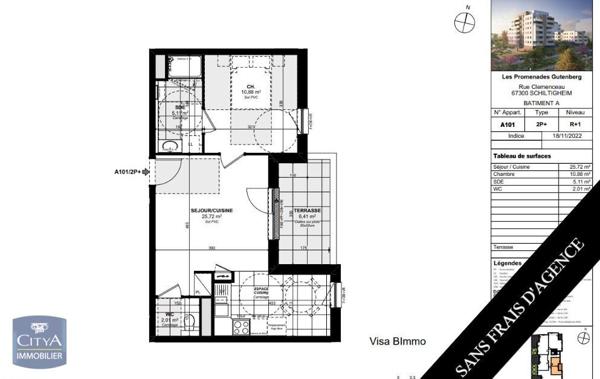 Location appartement Schiltigheim (67300) 2 pièces 43.72m²