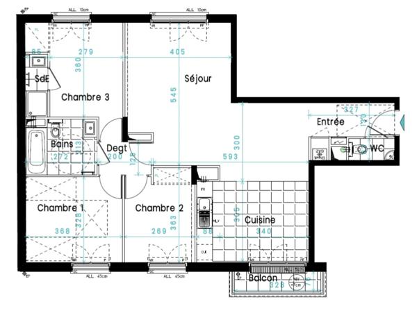 Appartement T4 neuf à vendre VERSAILLES (78) surface 92,49 m2 + balcon 2,50 m2 + park s-sol