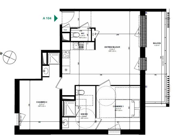 Appartement 3 pièces, Pordic Centre, Résidence Bleuenn