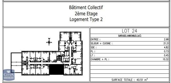 Appartement à louer 2 pièces 40.51m²