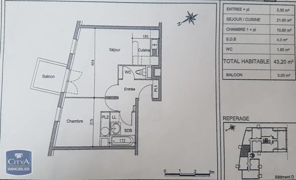 Appartement à louer 2 pièces 41.1m²