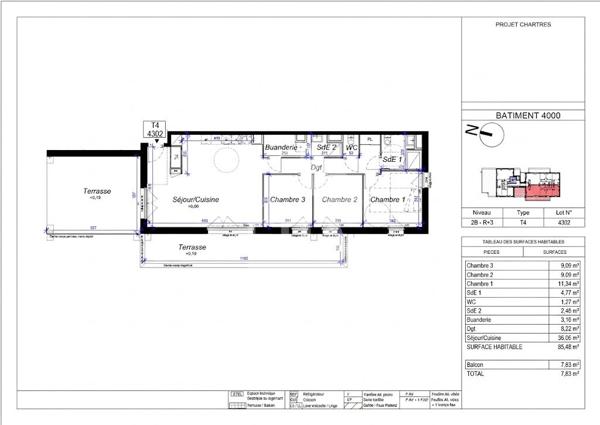 Appartement neuf livraison imminente à Chartres 4 pièce(s) 85.48 m2