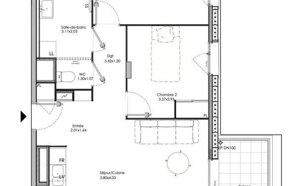 Appartement à vendre    3 pièces • 59,40 m2 Neuville-sur-Saône