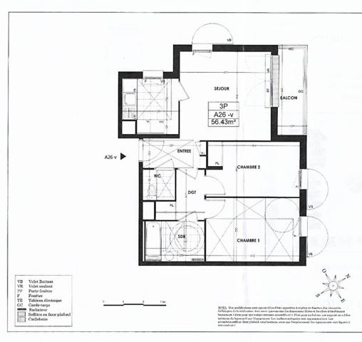 Appartement Bussy Saint Georges 3 pièce(s) 56.43 m2 + balcon
