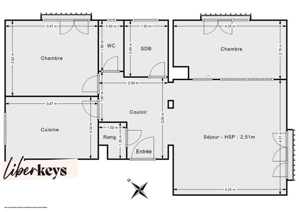 3 pièces lumineux 56 m² – Parking, cave – 4ᵉ étage avec ascenseur – Métro ligne 7
